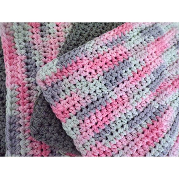 (4) Handmade Crocheted Dishcloths Washcloths 100% Cotton 8" x 8" Pink Granite - Picture 2 of 2